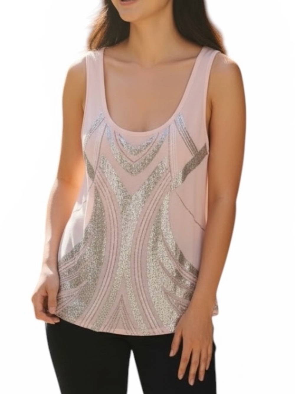 Express NWT Blush Pink Sequin Art Deco Chiffon Tank Top Size M